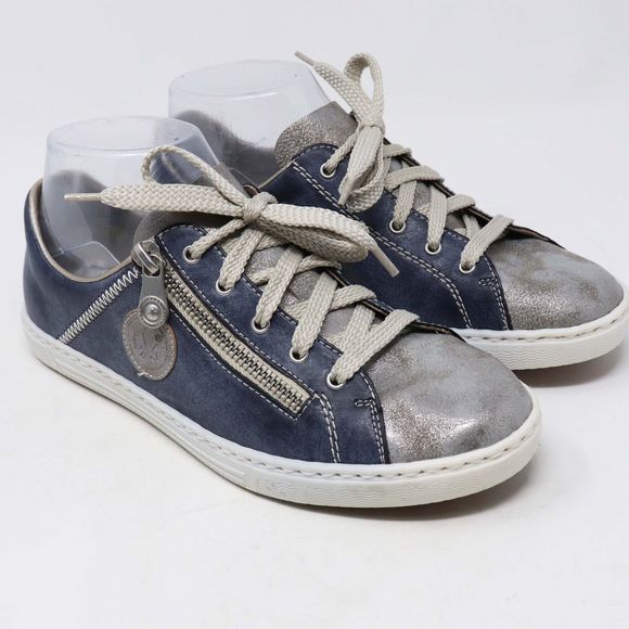 Rieker Blue Silver Metallic Leather Sneakers